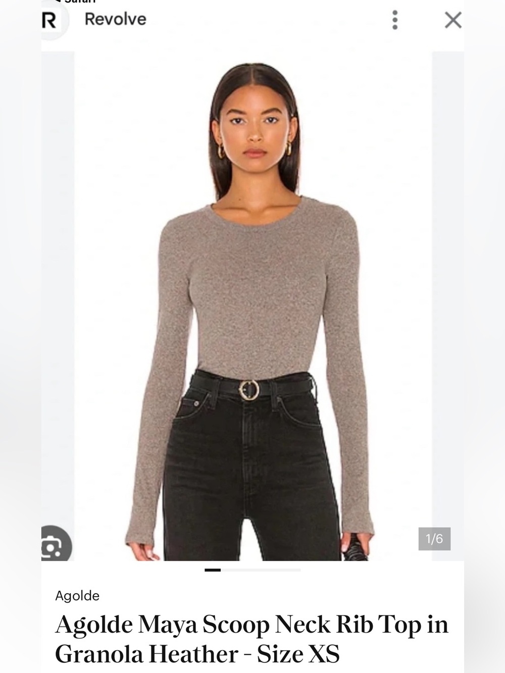 Agolde Maya Long Sleeve Rib Scoop Top in Granola Heather